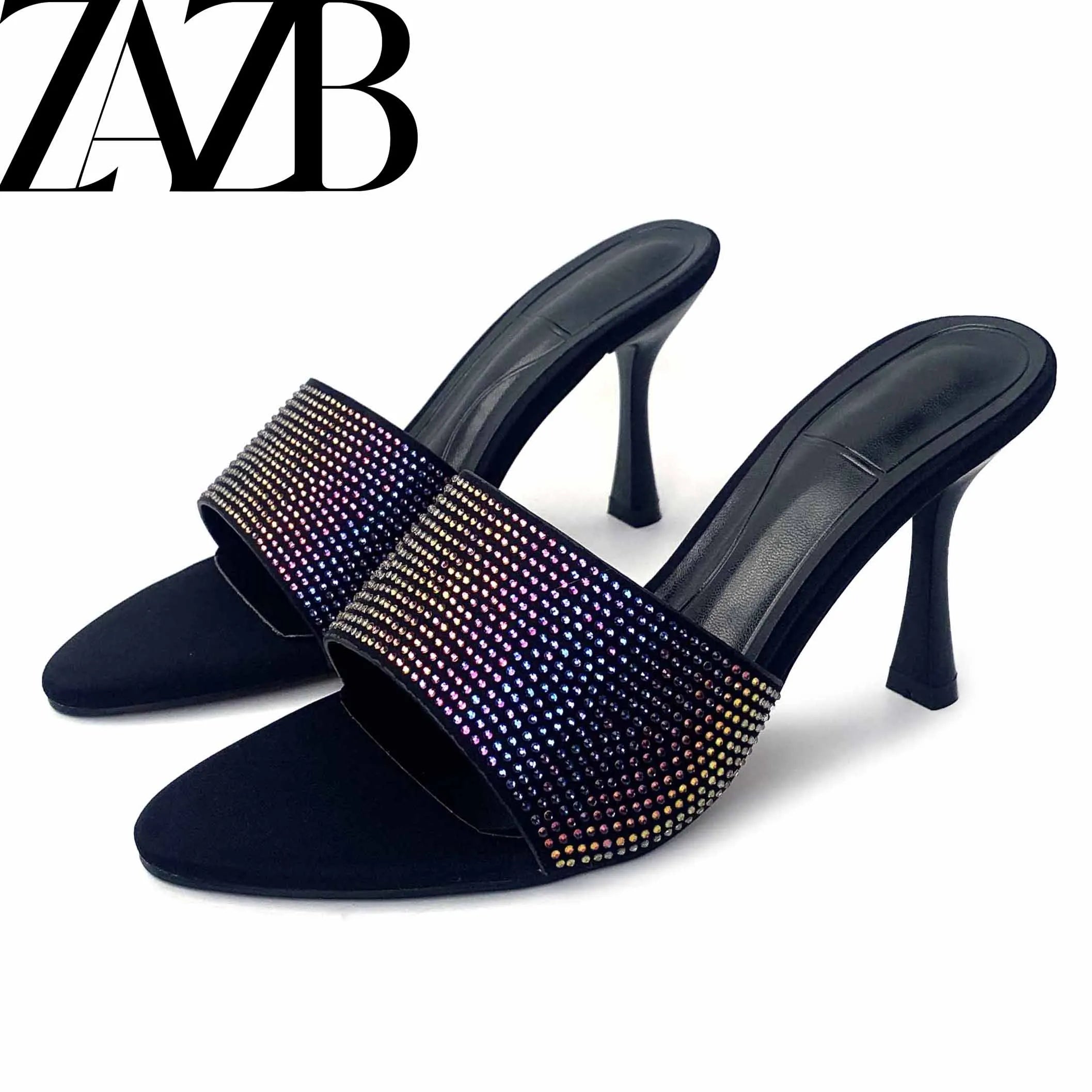 ZAZB Brand Designer Custom for Women Shoes and Sandals Luxury Ladies slippers Colored Rhinestone Sandales Chaussures Pour Femmes