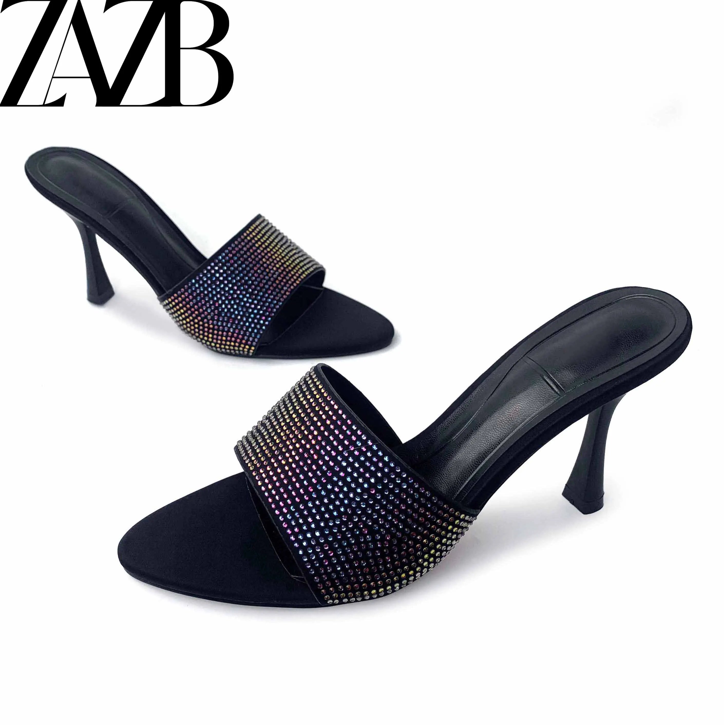 ZAZB Brand Designer Custom for Women Shoes and Sandals Luxury Ladies slippers Colored Rhinestone Sandales Chaussures Pour Femmes