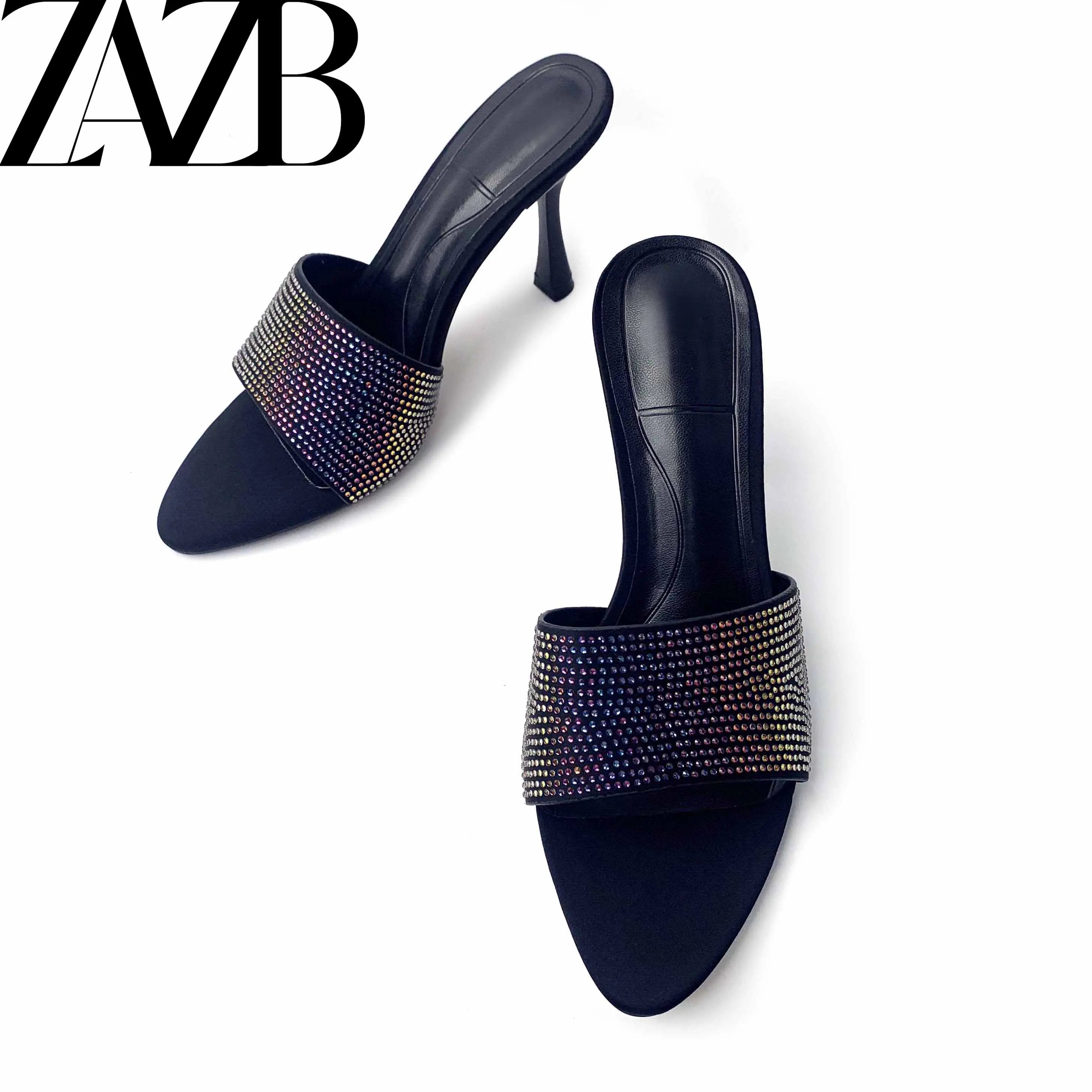 ZAZB Brand Designer Custom for Women Shoes and Sandals Luxury Ladies slippers Colored Rhinestone Sandales Chaussures Pour Femmes