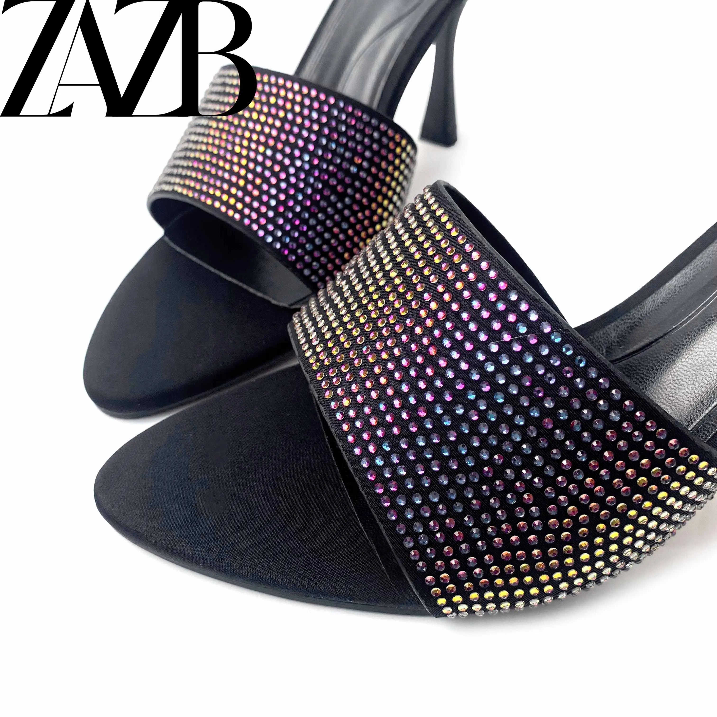 ZAZB Brand Designer Custom for Women Shoes and Sandals Luxury Ladies slippers Colored Rhinestone Sandales Chaussures Pour Femmes