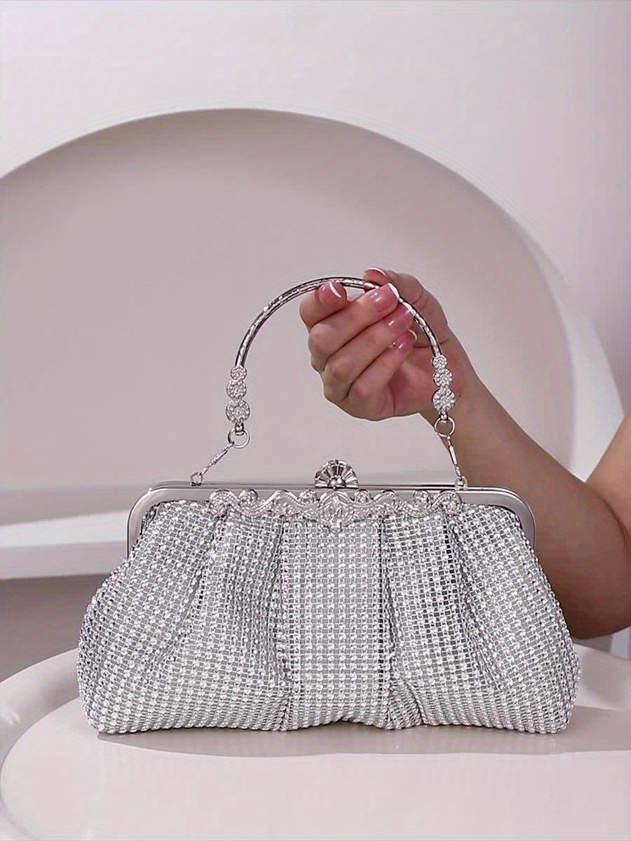 2025 New Luxury Sparkling Women'S Evening Bag, Fashionable Versatile Evening Bag, High-end Evening Bag, Dazzling Diamond Fabric + Detachable Chain, Small Handbag, Evening Accessory Handbag, Party Accessory Handbag, Bridesmaid