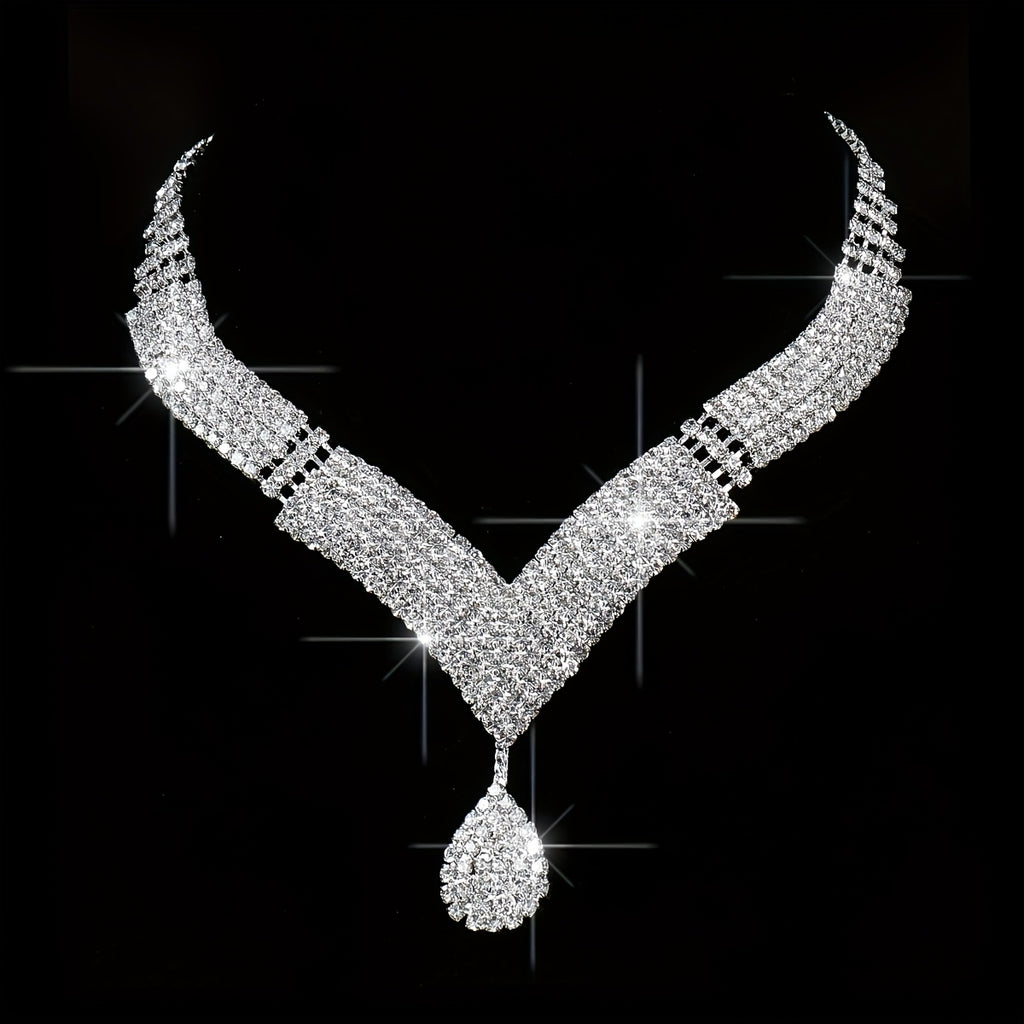 4pcs Set Water Brick Evening Dress with Hand-held Crossbody Lady's Dinner Bag, Necklace, Earrings, Bracelet and Ring for Parties, Weddings, Dances and Vacations