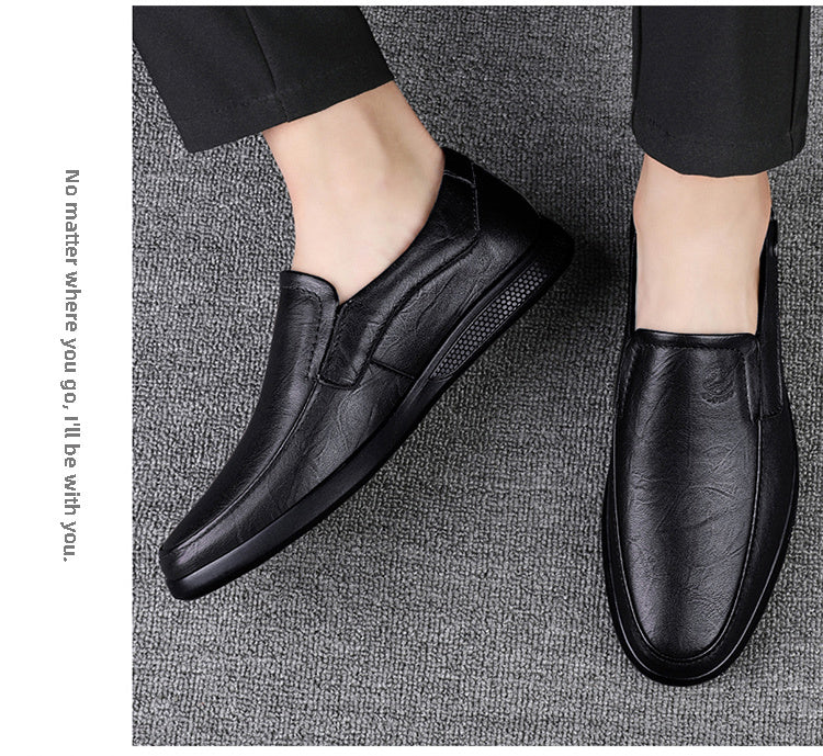 CLOHOO Men's Slip-On/Slip-Resistant Genuine Leather-like (Split Cowhide) Shoes - All-Season Casual & Dressy -like Sneakers with PU, Non-Skid Rubber Sole, Black/Brown for Business, Vacation, Casual Attire (No Laces)