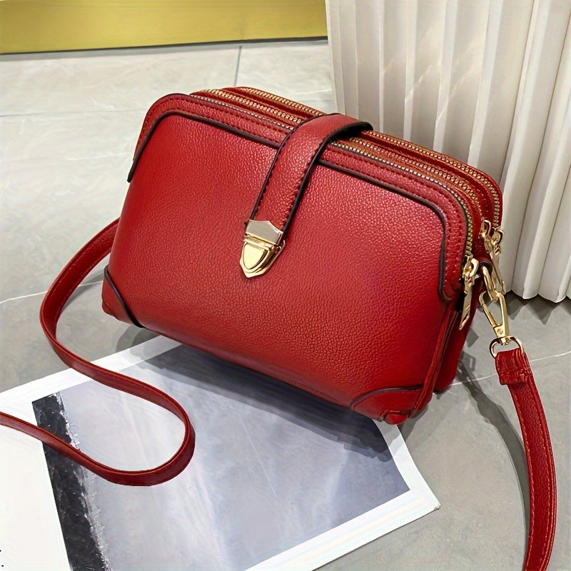 Trendy Faux Leather Shoulder Bag - Women's Casual Zipper Purse With Removable Strap