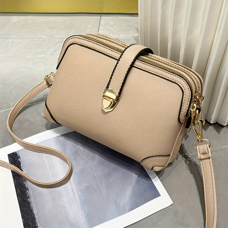Trendy Faux Leather Shoulder Bag - Women's Casual Zipper Purse With Removable Strap