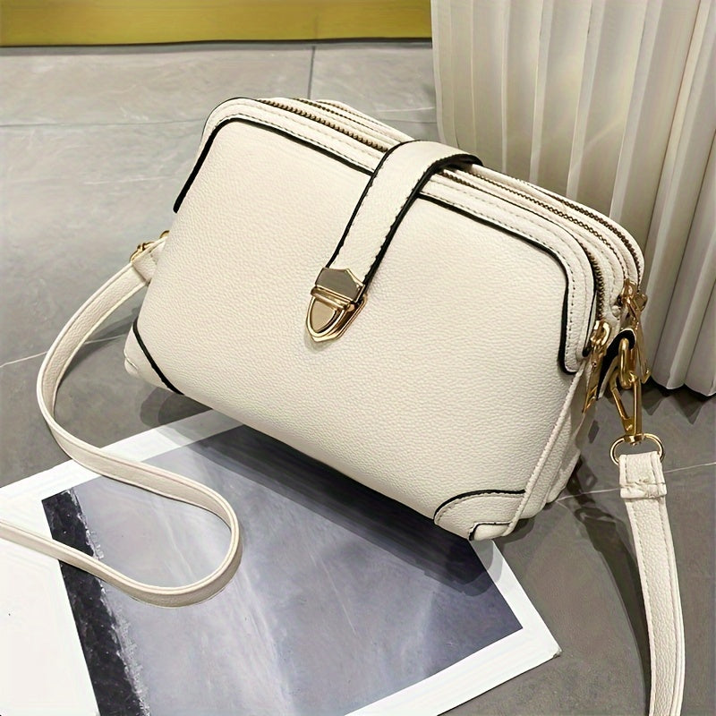 Trendy Faux Leather Shoulder Bag - Women's Casual Zipper Purse With Removable Strap