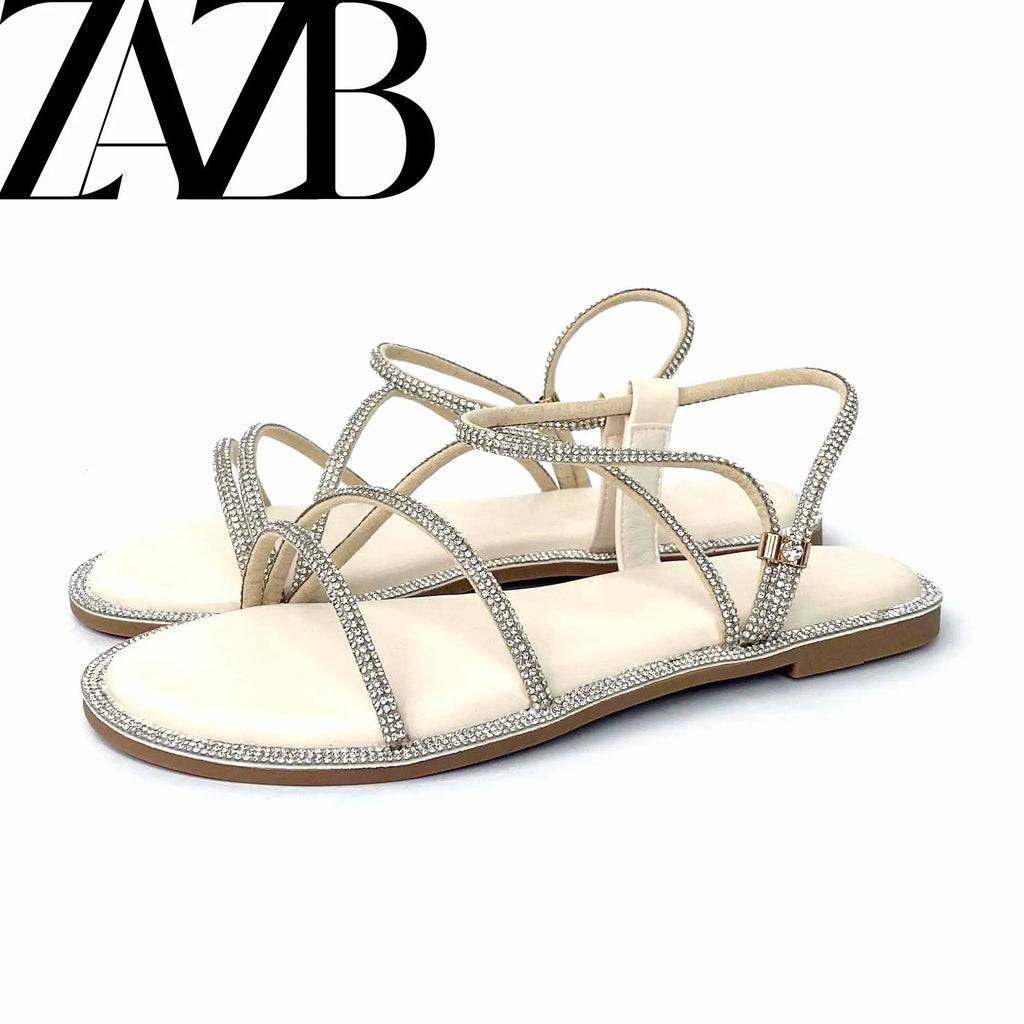 Custom Rhinestone Metal Chain Designer Shoes Sandals for Women and Ladies Flat Shoes  Luxury slippers Femmes Fashion