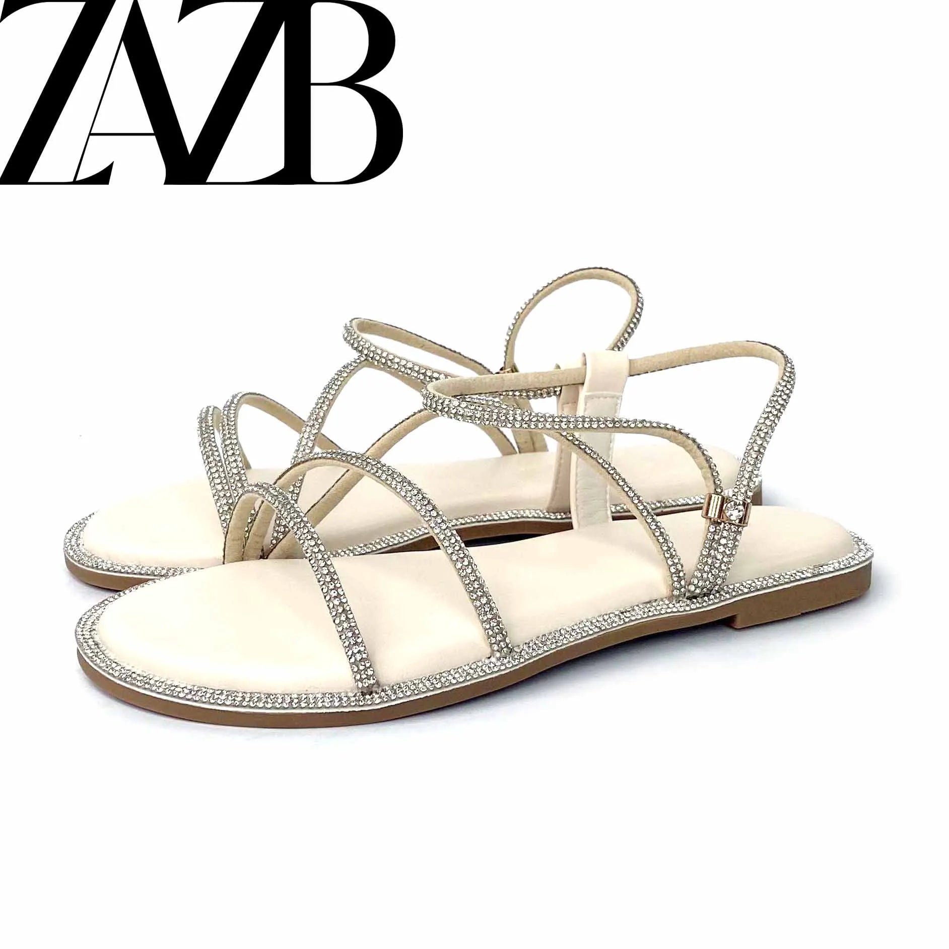 Custom Rhinestone Metal Chain Designer Shoes Sandals for Women and Ladies Flat Shoes  Luxury slippers Femmes Fashion