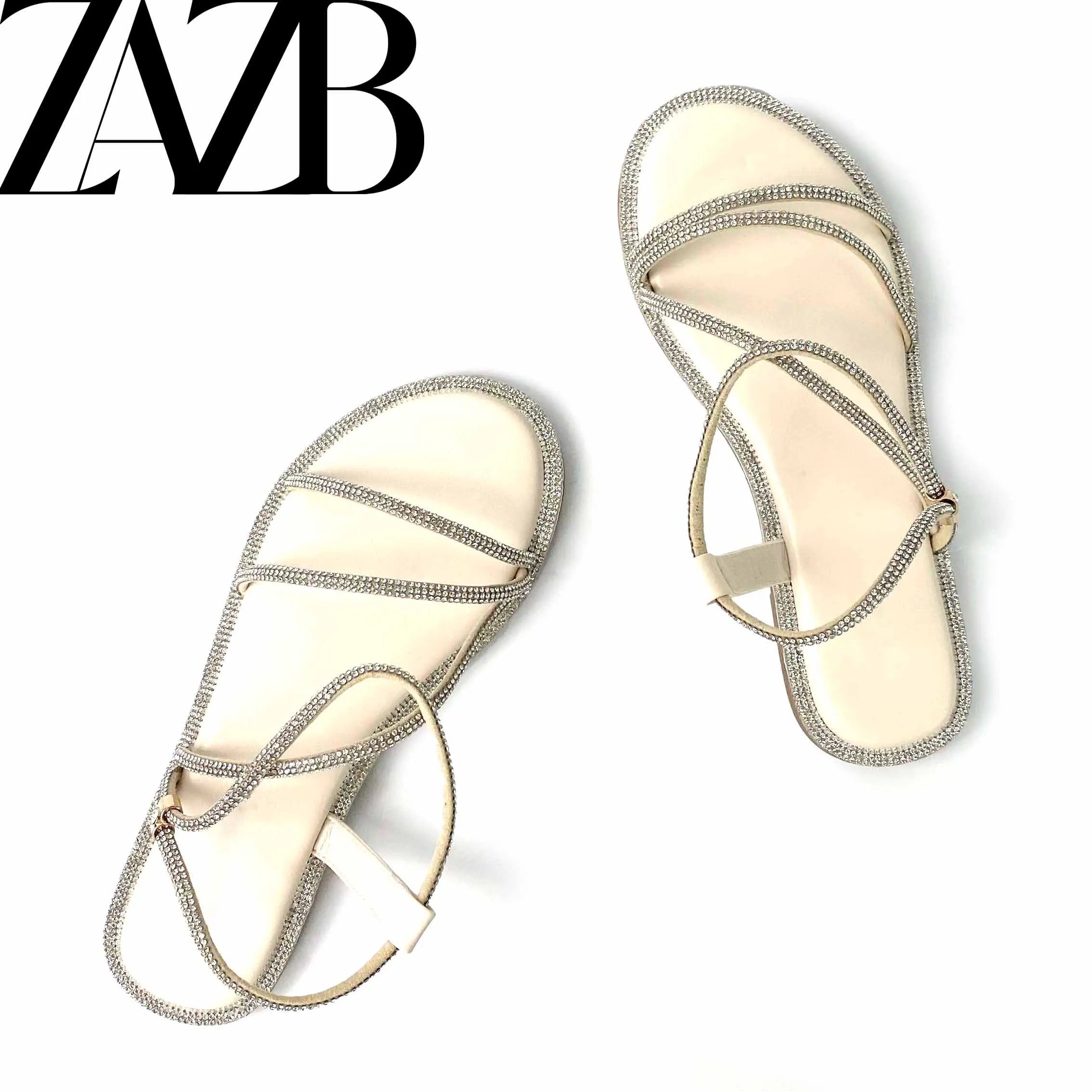 Custom Rhinestone Metal Chain Designer Shoes Sandals for Women and Ladies Flat Shoes  Luxury slippers Femmes Fashion