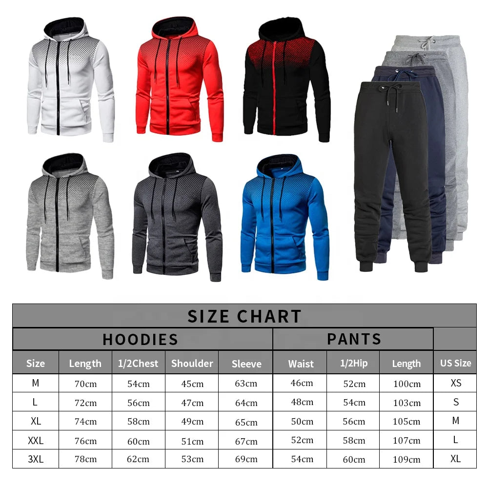 Custom Logo Polyester Sport Zipper Hoodies Sweatshirts Jogging Pants Track Suit Running Sportswear Men Plain Tracksuit Set