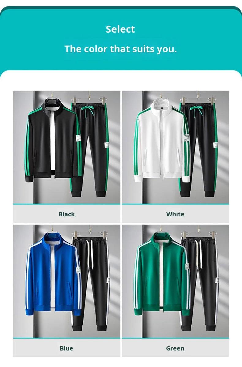Men's Custom Logo Vintage Casual Autumn Breathable Sportswear Two-Piece Long Sleeve Knitted Jacket Pants Suit Thermal Jogging