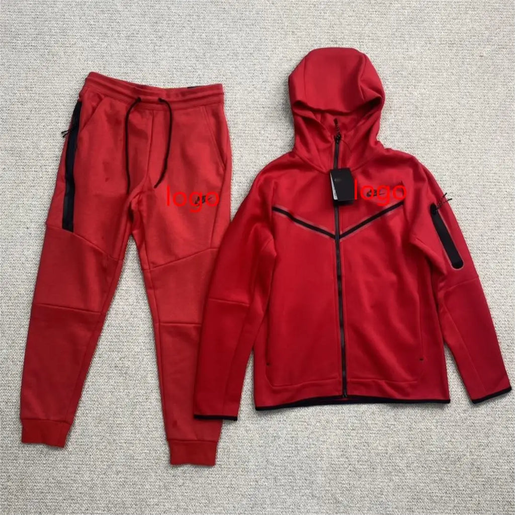 Custom Logo RED Men's Jogging Two Piece Set Suit Sportswear Casual Tracksuit Men Suits