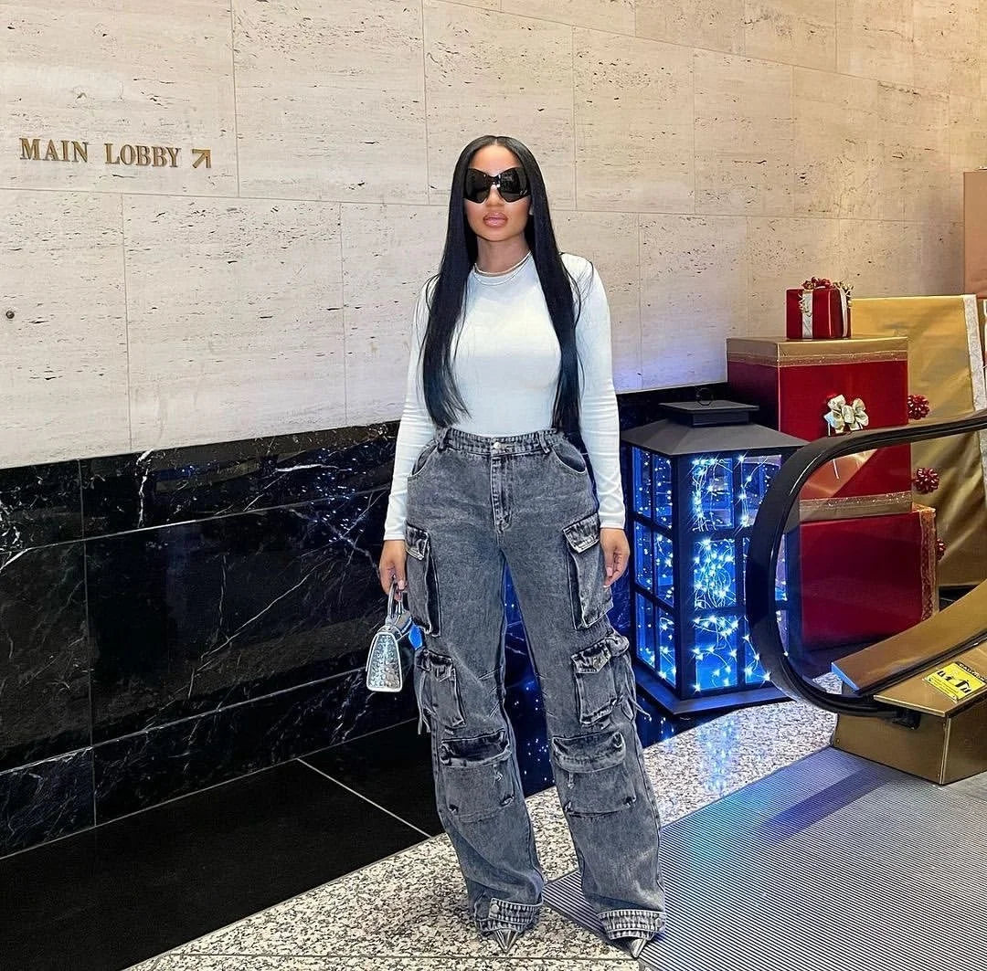 Bettergirl Wholesale Ready to Ship Wide Leg Pants Ladies Baggy Casual Femmes Pantalon Women Denim Cargo Jeans Women
