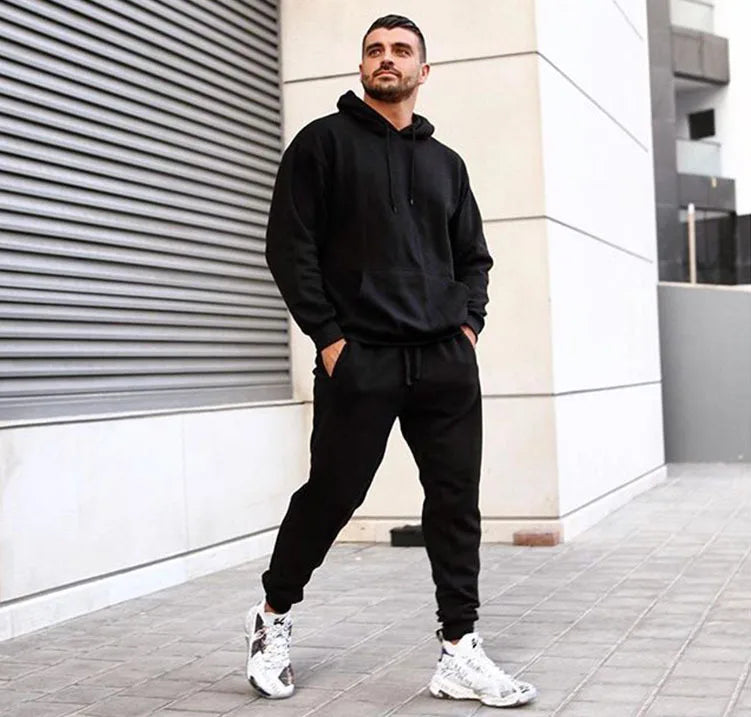 Liu Ming Newest Custom Logo Printed Mens Solid Color Long Sleeve Hooded Jogging Sweatpants Training Sports Suit