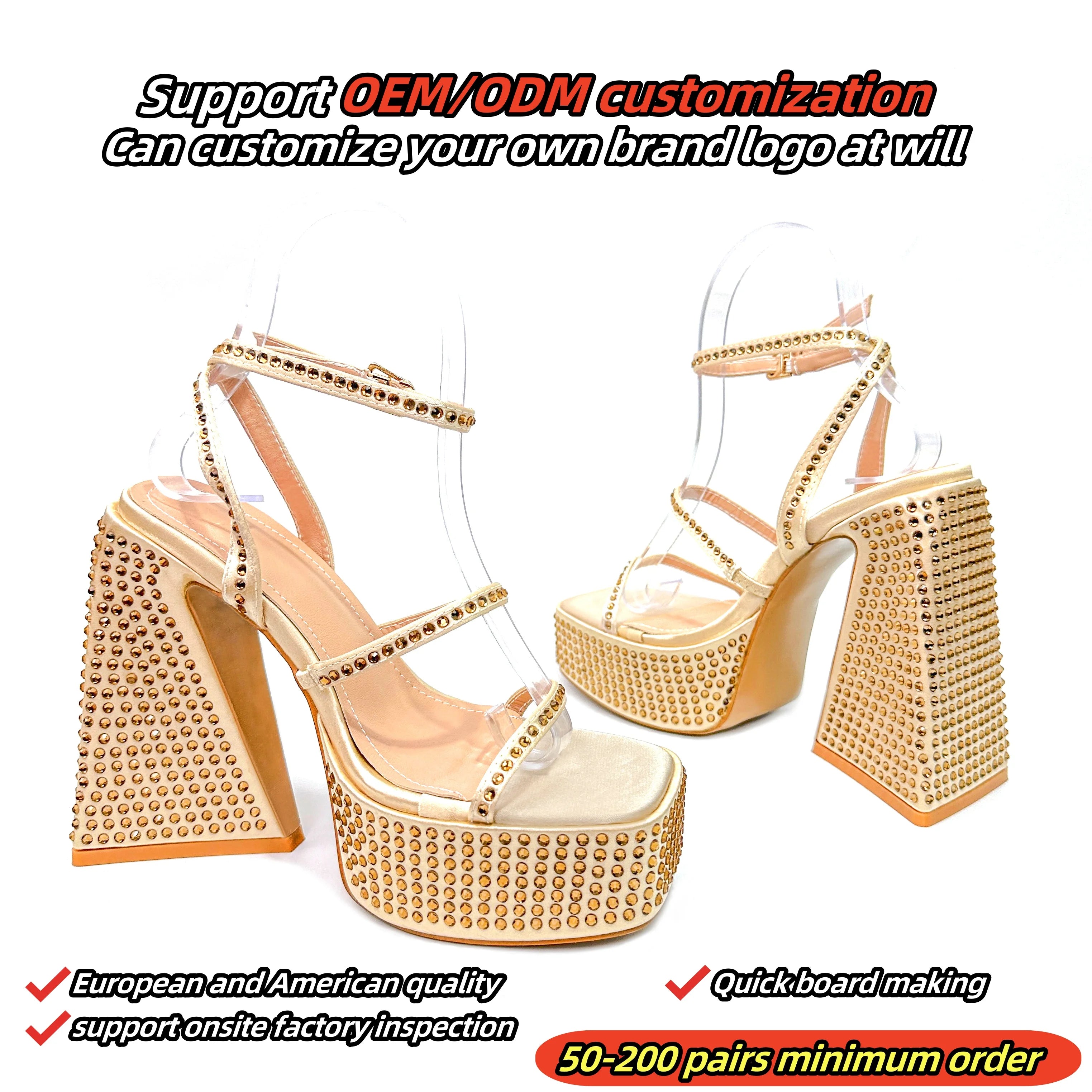 Custom Enigner Shoes for Women and Ladies High Thick  Heels Luxury slippers Femmes Diamonds Fashion Sandals for Bridal Shoes