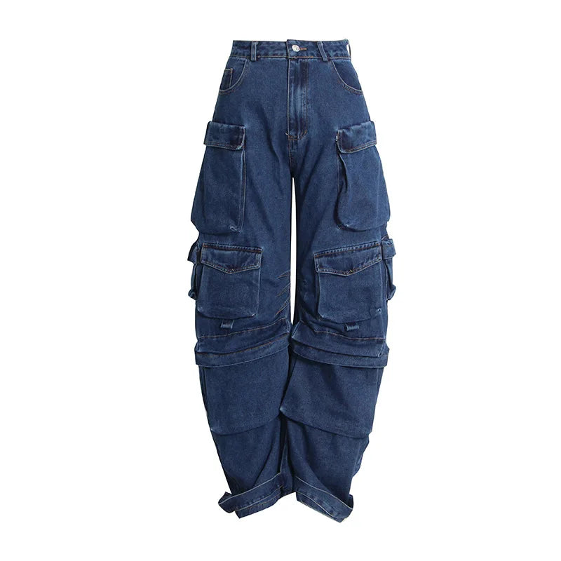 Bettergirl Wholesale Ready to Ship Wide Leg Pants Ladies Baggy Casual Femmes Pantalon Women Denim Cargo Jeans Women