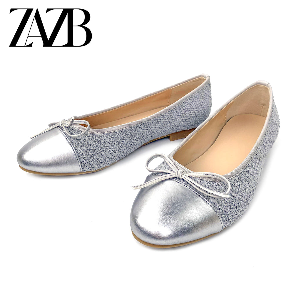 Custom  Golden Bow Round Head  Designer Shoes Sandals for Women and Ladies Flat Shoes  Luxury Elegant Femmes Fashion