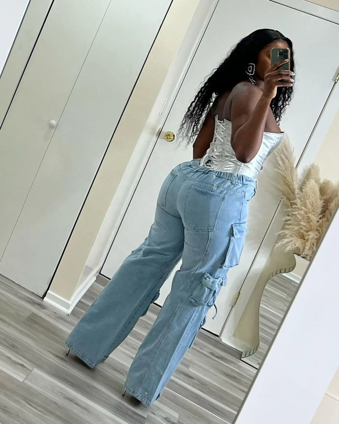 Bettergirl Wholesale Ready to Ship Wide Leg Pants Ladies Baggy Casual Femmes Pantalon Women Denim Cargo Jeans Women