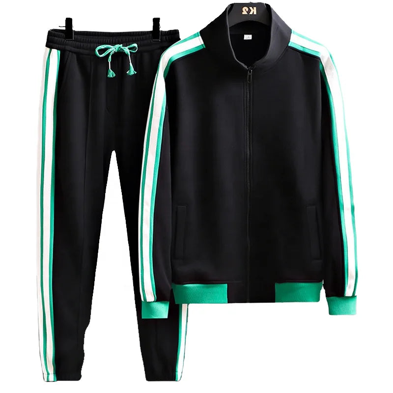 Men's Custom Logo Vintage Casual Autumn Breathable Sportswear Two-Piece Long Sleeve Knitted Jacket Pants Suit Thermal Jogging