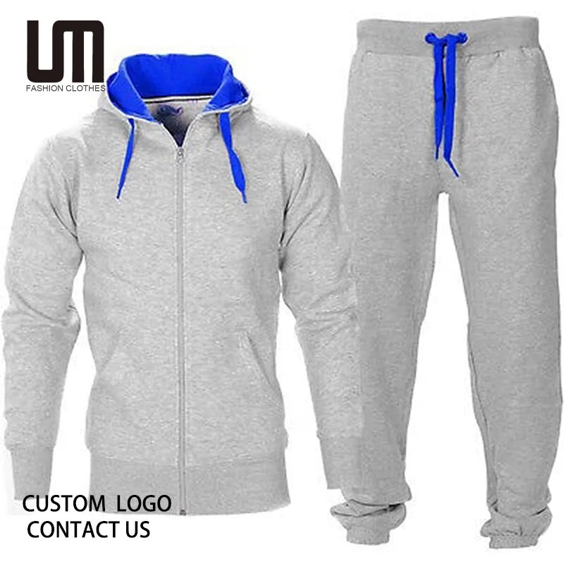 Liu Ming Custom Logo 2025 New Style Autumn Winter Men s Jogging Outdoor Zipper Tracksuit Hooded Sweatshirt Sweatpants Set