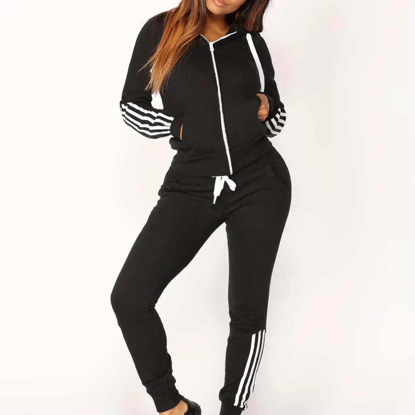 2 Piece Tracksuit Set Woman Hooded Sports Set Survetement Women's Stripe Sweatshirt Set Jogging Femme Ropa Mujer