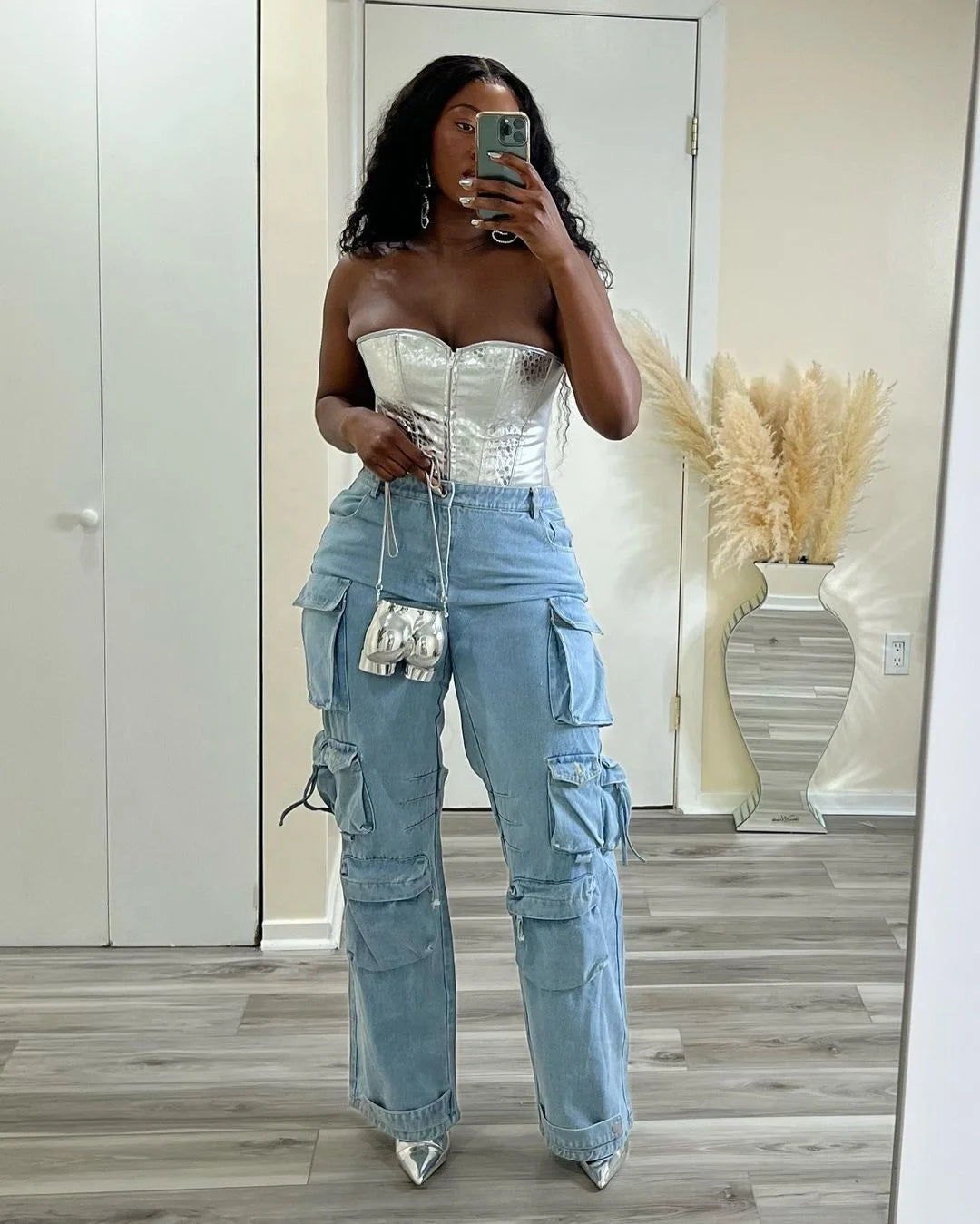 Bettergirl Wholesale Ready to Ship Wide Leg Pants Ladies Baggy Casual Femmes Pantalon Women Denim Cargo Jeans Women
