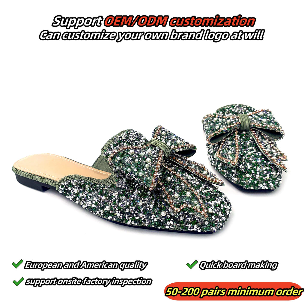 Fashion Custom Designer Pearl Diamond Pointy Sandals for Women and Ladies Flat Bottom Luxury Sandals Femmes Comfortable Elegant