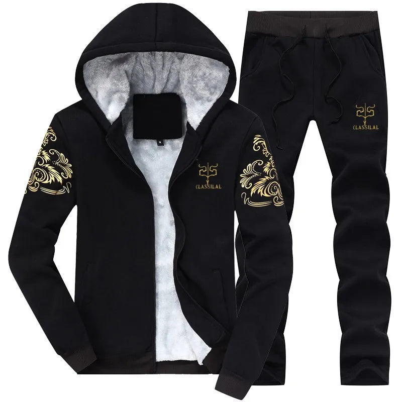 Custom PLUS SIZES Men Thermal Winter Sweatsuit Hoodie Jogging Suit Long Zipper Training Suit Custom Mens Tracksuit