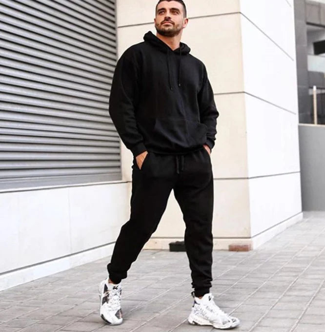 Liu Ming Newest Custom Logo Printed Mens Solid Color Long Sleeve Hooded Jogging Sweatpants Training Sports Suit