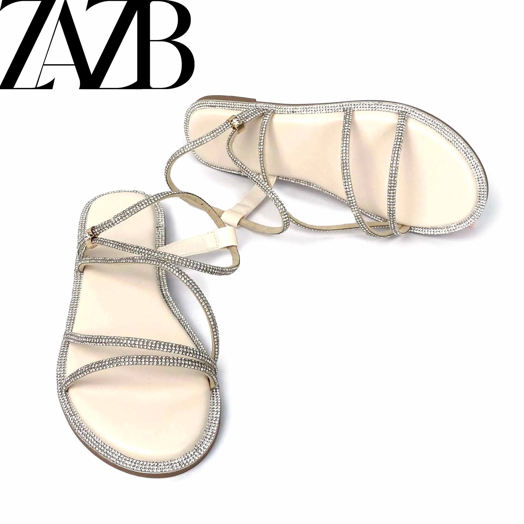 Custom Rhinestone Metal Chain Designer Shoes Sandals for Women and Ladies Flat Shoes  Luxury slippers Femmes Fashion