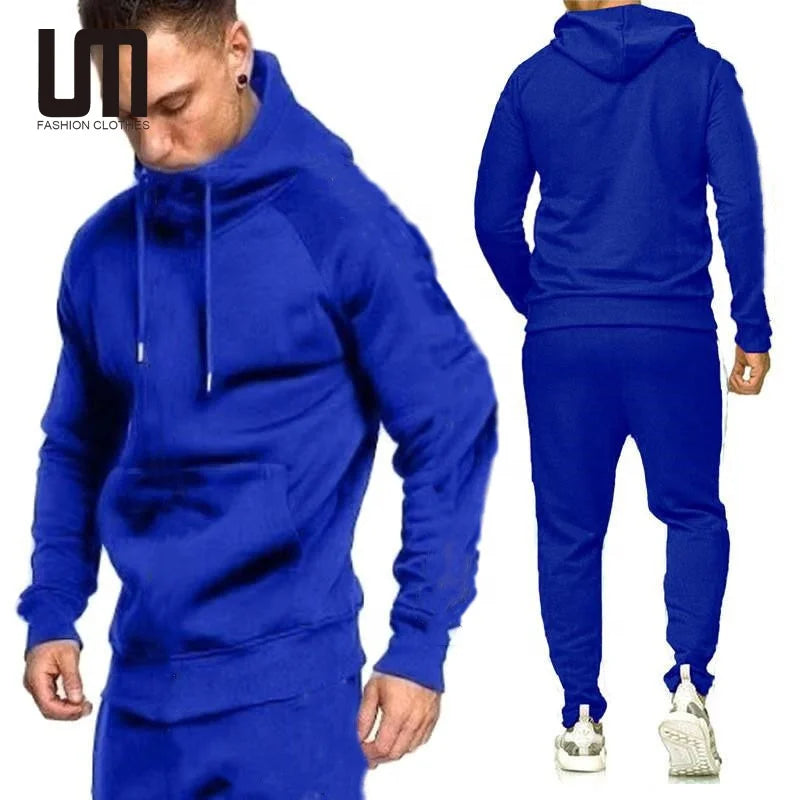 Liu Ming Newest Custom Logo Printed Mens Solid Color Long Sleeve Hooded Jogging Sweatpants Training Sports Suit