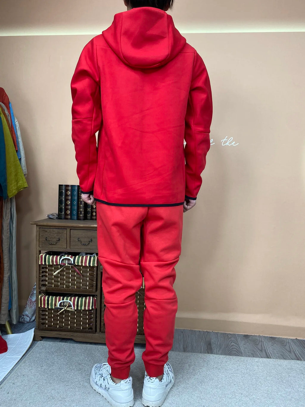 Custom Logo RED Men's Jogging Two Piece Set Suit Sportswear Casual Tracksuit Men Suits