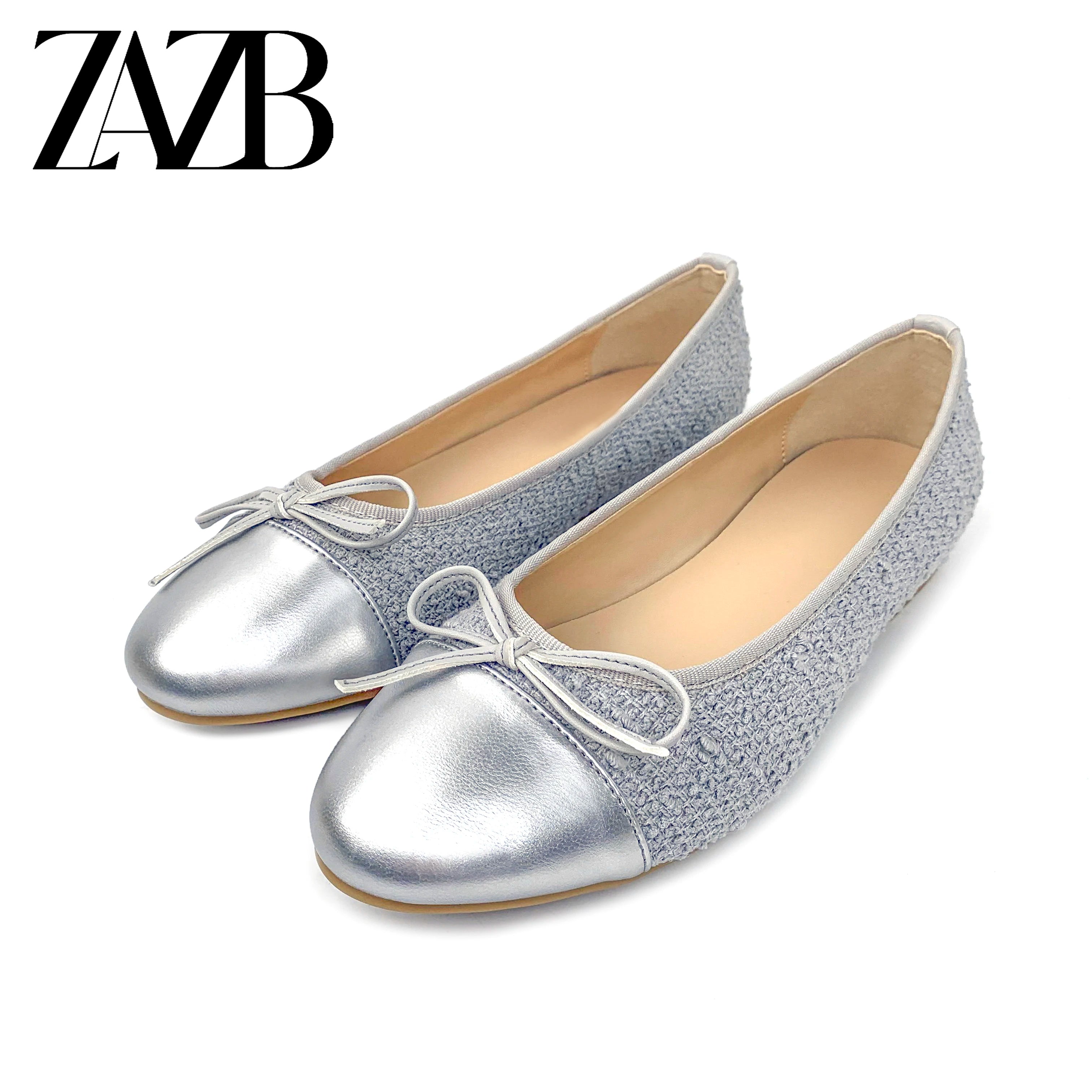 Custom  Golden Bow Round Head  Designer Shoes Sandals for Women and Ladies Flat Shoes  Luxury Elegant Femmes Fashion