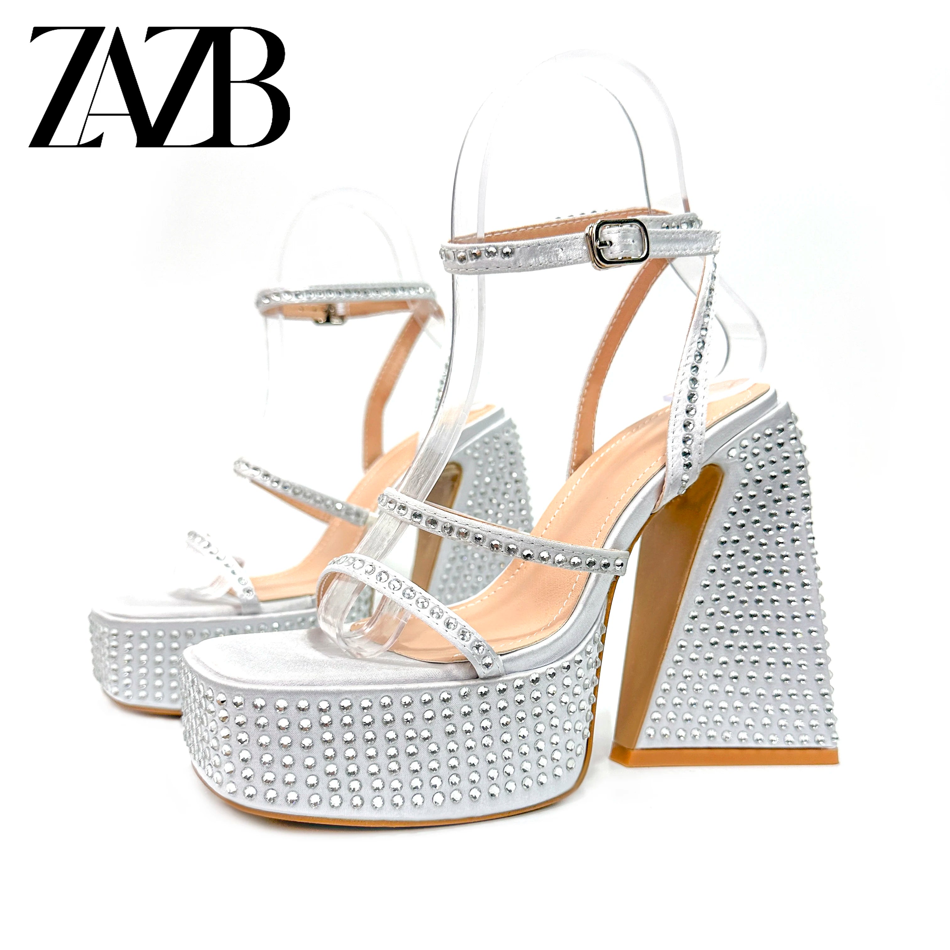 Custom Enigner Shoes for Women and Ladies High Thick  Heels Luxury slippers Femmes Diamonds Fashion Sandals for Bridal Shoes