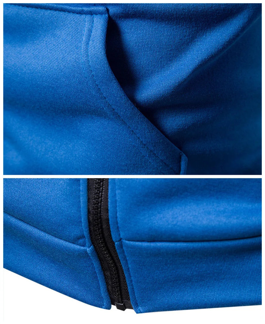 Custom Logo Polyester Sport Zipper Hoodies Sweatshirts Jogging Pants Track Suit Running Sportswear Men Plain Tracksuit Set