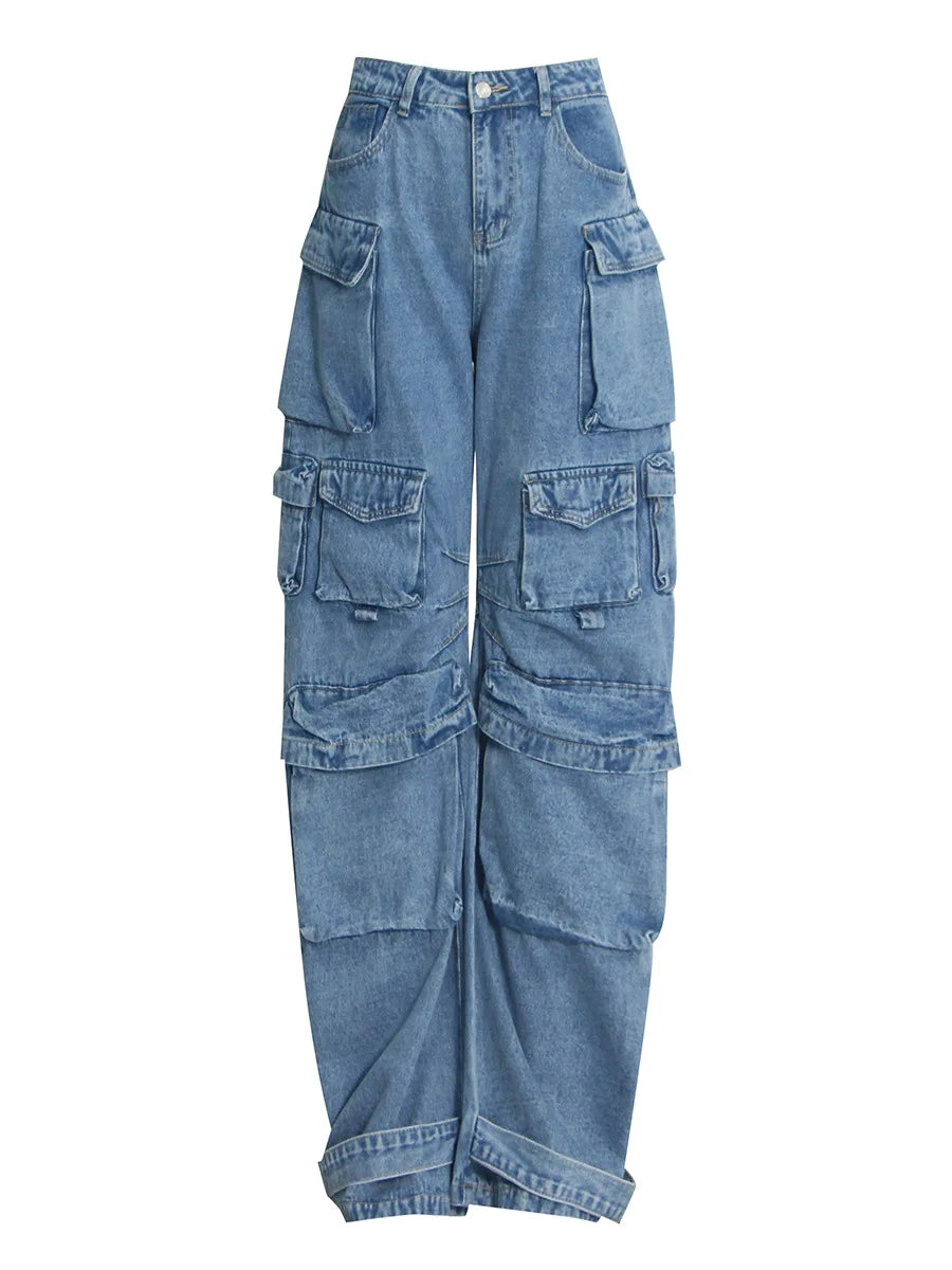 Bettergirl Wholesale Ready to Ship Wide Leg Pants Ladies Baggy Casual Femmes Pantalon Women Denim Cargo Jeans Women