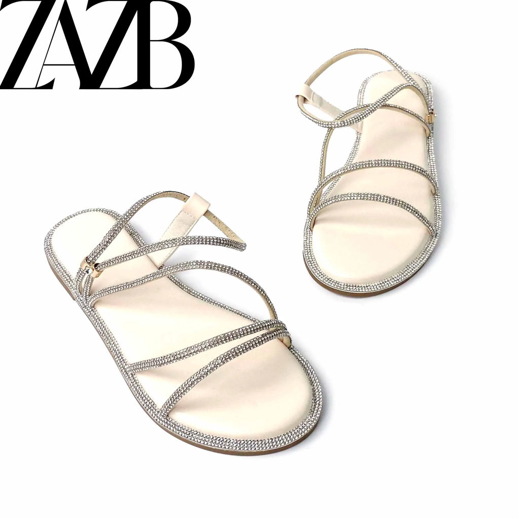 Custom Rhinestone Metal Chain Designer Shoes Sandals for Women and Ladies Flat Shoes  Luxury slippers Femmes Fashion