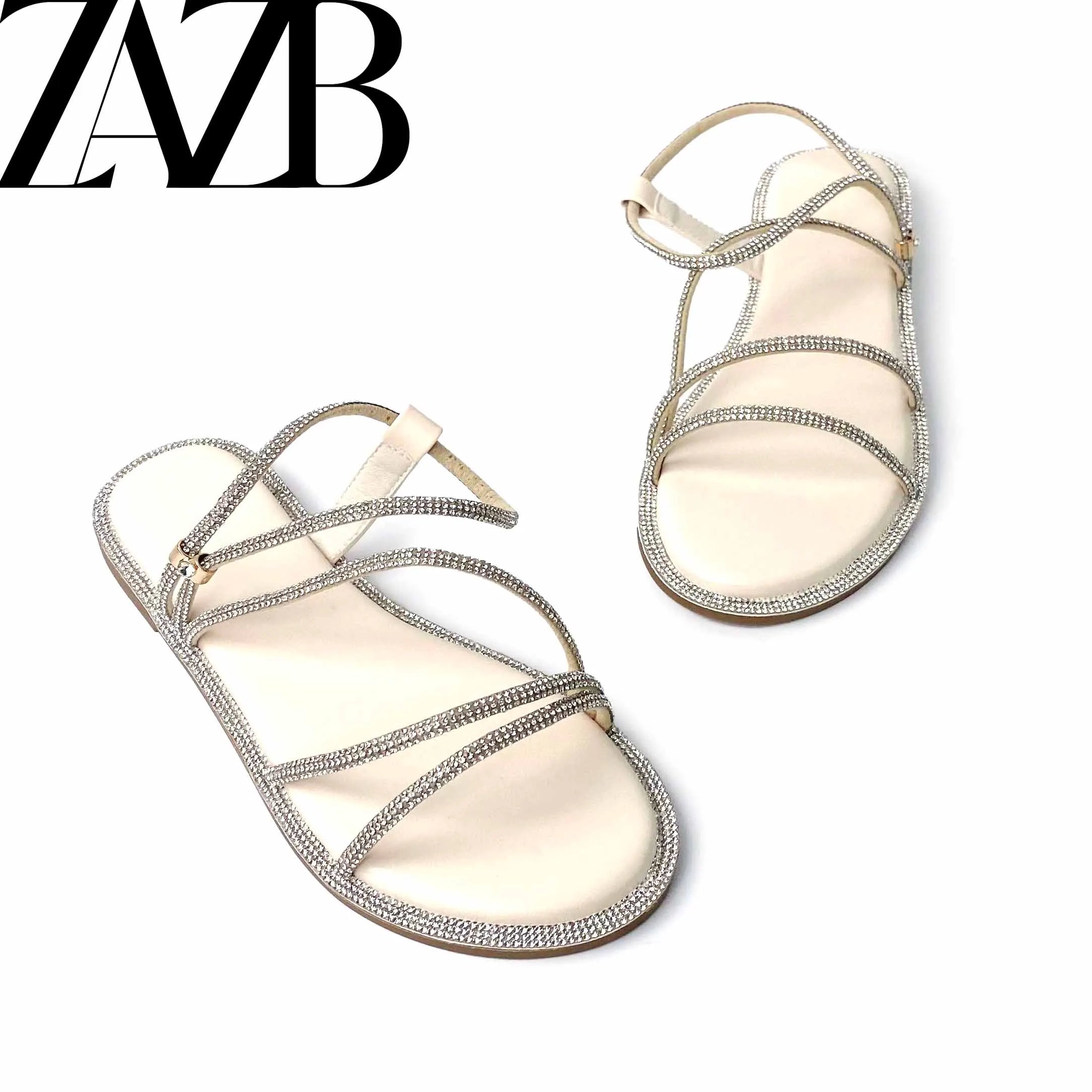 Custom Rhinestone Metal Chain Designer Shoes Sandals for Women and Ladies Flat Shoes  Luxury slippers Femmes Fashion