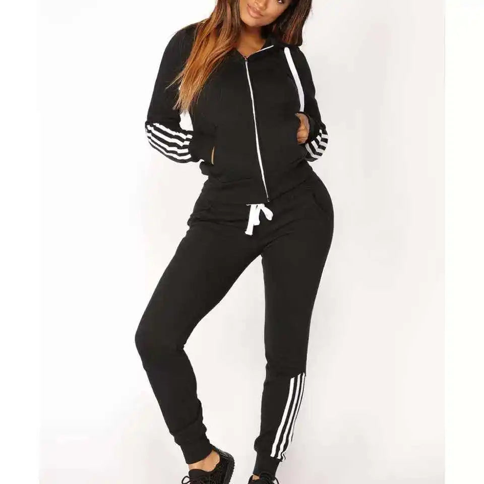 2 Piece Tracksuit Set Woman Hooded Sports Set Survetement Women's Stripe Sweatshirt Set Jogging Femme Ropa Mujer