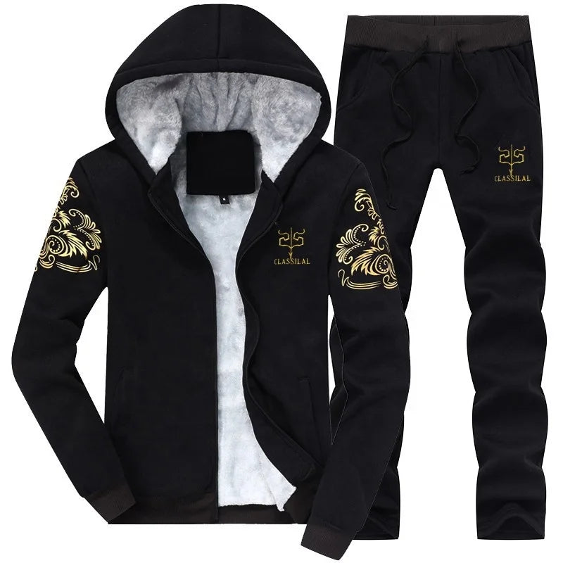 Custom PLUS SIZES Men Thermal Winter Sweatsuit Hoodie Jogging Suit Long Zipper Training Suit Custom Mens Tracksuit