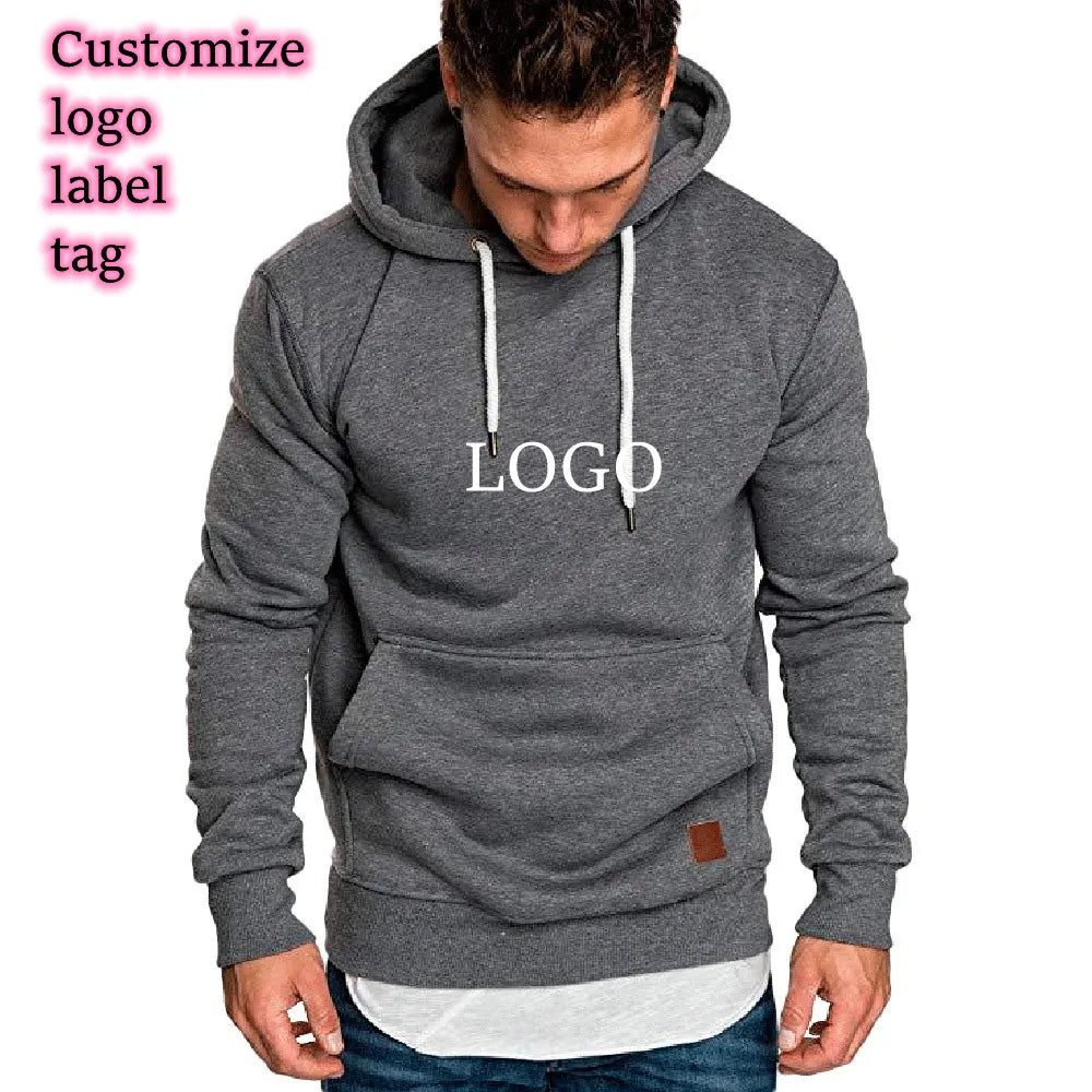 Fashion Custom Logo Stylish Hot Selling Long Sleeve Solid Color Hooded Pull Over Sweatshirts for Men