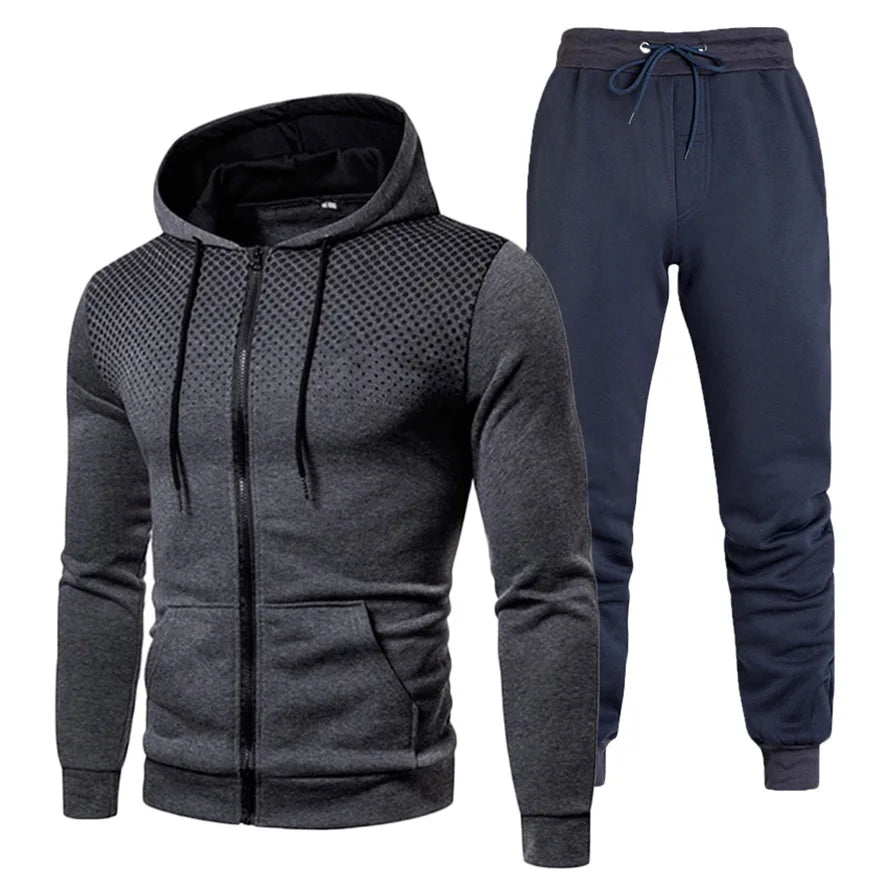 Custom Logo Polyester Sport Zipper Hoodies Sweatshirts Jogging Pants Track Suit Running Sportswear Men Plain Tracksuit Set