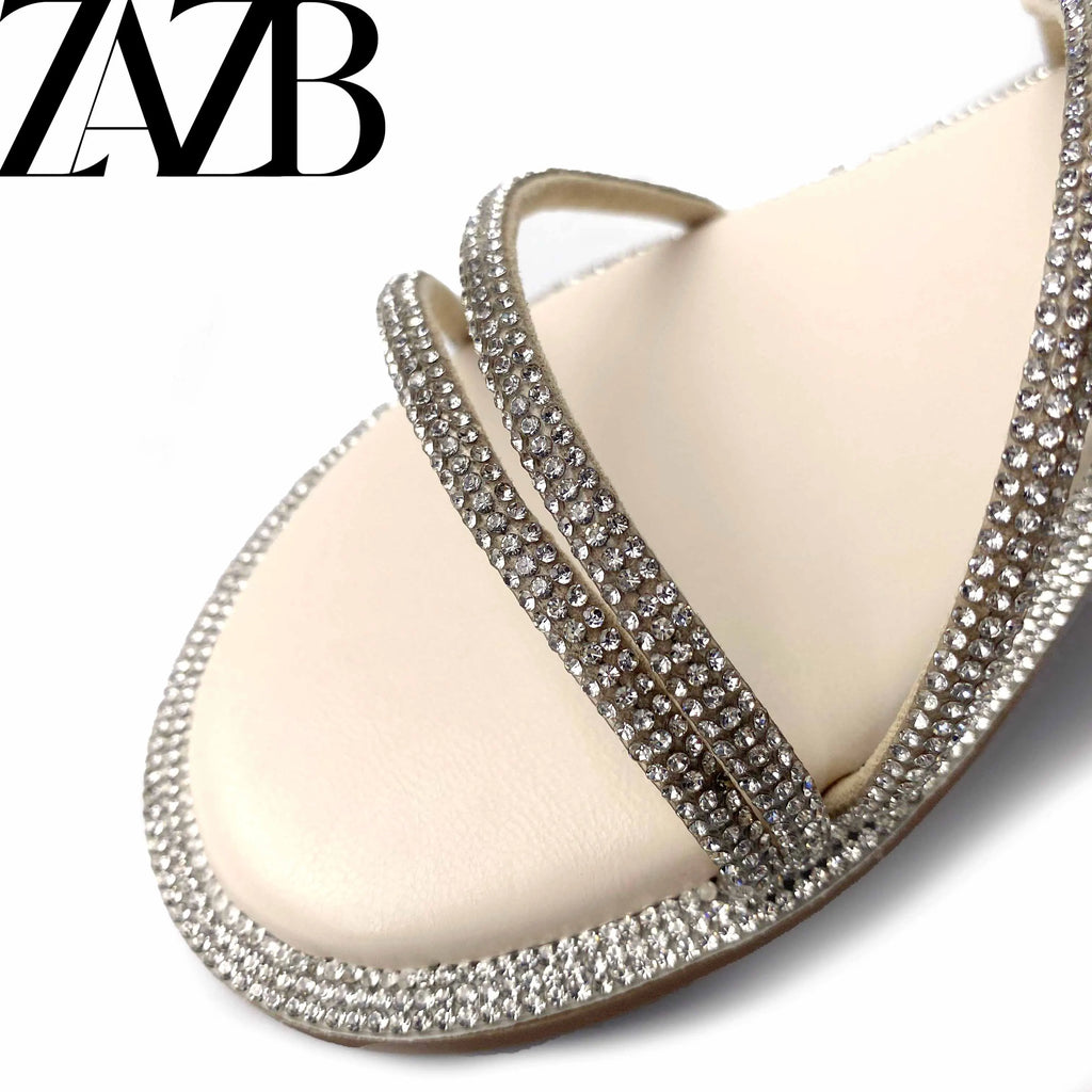 Custom Rhinestone Metal Chain Designer Shoes Sandals for Women and Ladies Flat Shoes  Luxury slippers Femmes Fashion