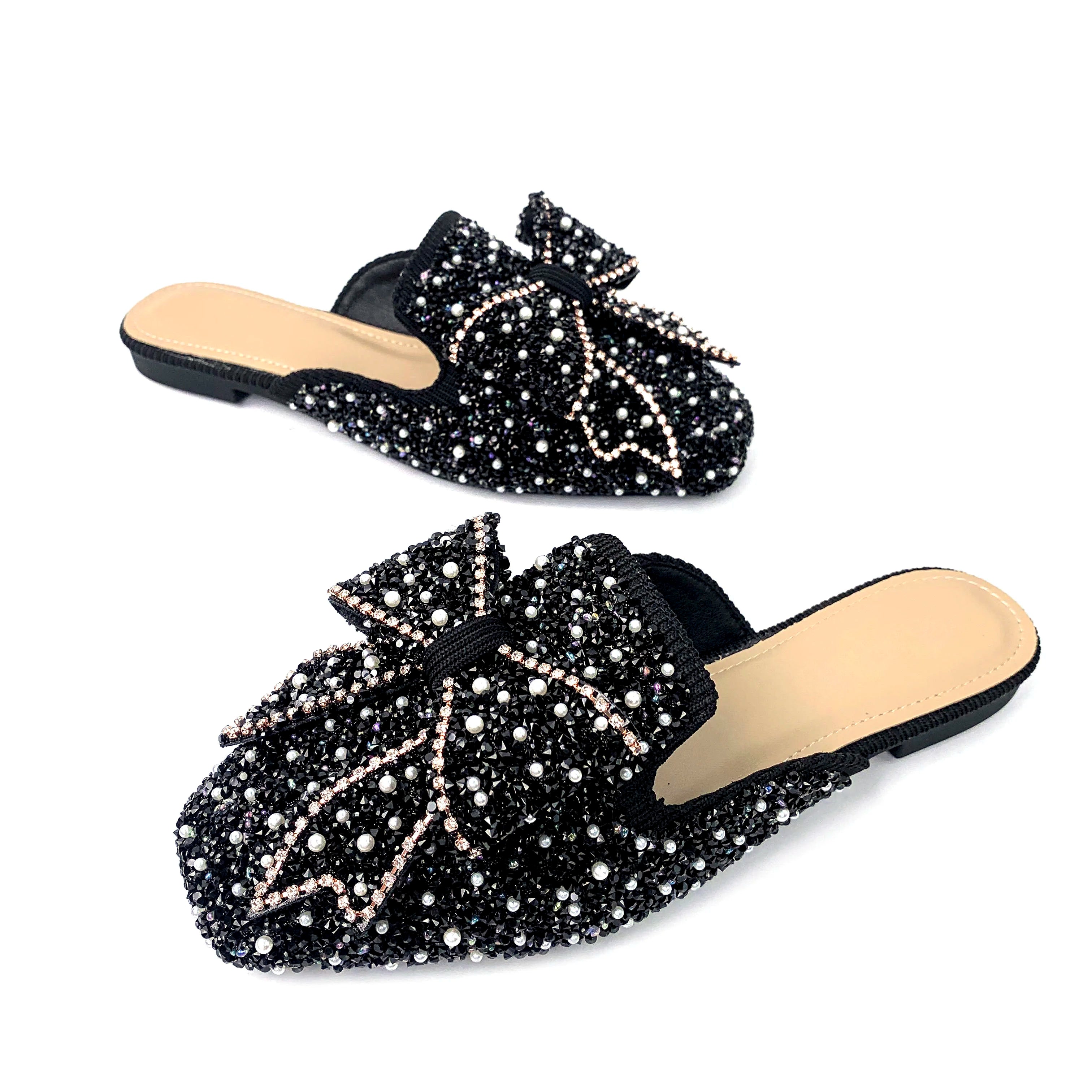 Fashion Custom Designer Pearl Diamond Pointy Sandals for Women and Ladies Flat Bottom Luxury Sandals Femmes Comfortable Elegant
