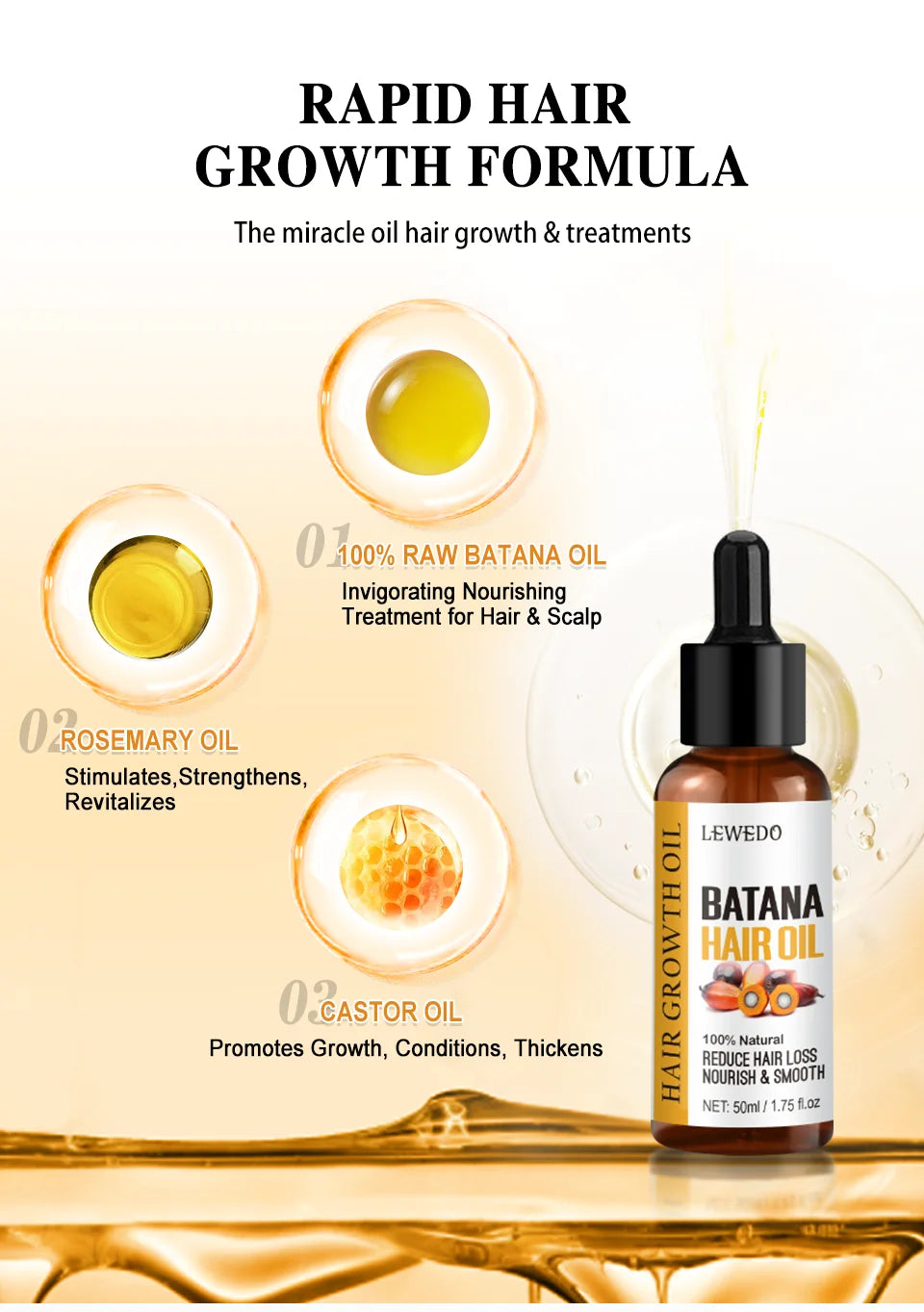 Hair Growth Batana Oil Serum Fast Growing Hair Essential Oil Beauty Hair Care Anti-Hair Loss Essence Natural Repair Damaged Hair