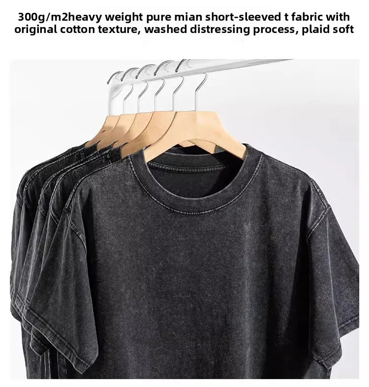 Custom Design DTG Printing Mens Oversized T-Shirt 300GSM Heavyweight Cotton Retro Washed Cotton Tee Hip Hop Style Streetwear