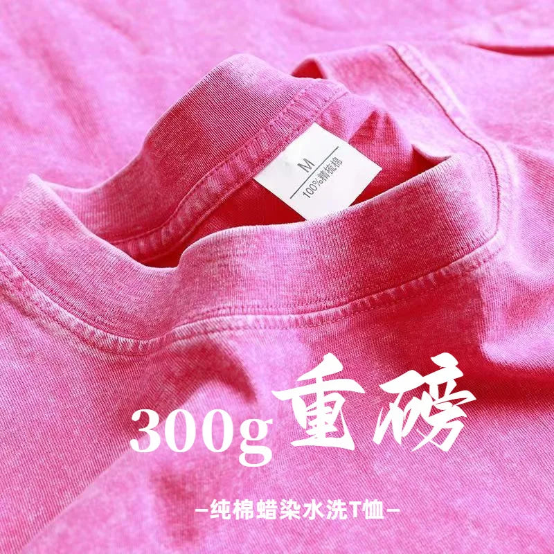 Custom Design DTG Printing Mens Oversized T-Shirt 300GSM Heavyweight Cotton Retro Washed Cotton Tee Hip Hop Style Streetwear