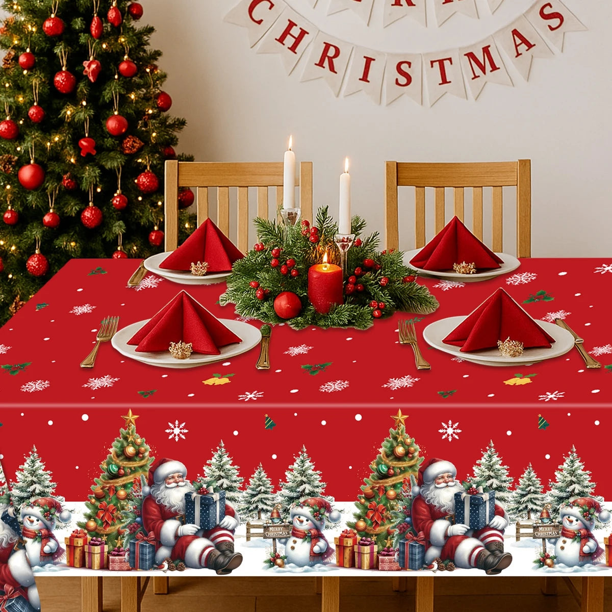 Christmas Snowflake Plastic Tablecloth Merry Christmas Decorations for Home 2025 Navidad Natal Xmas Table Ornament New Year 2026