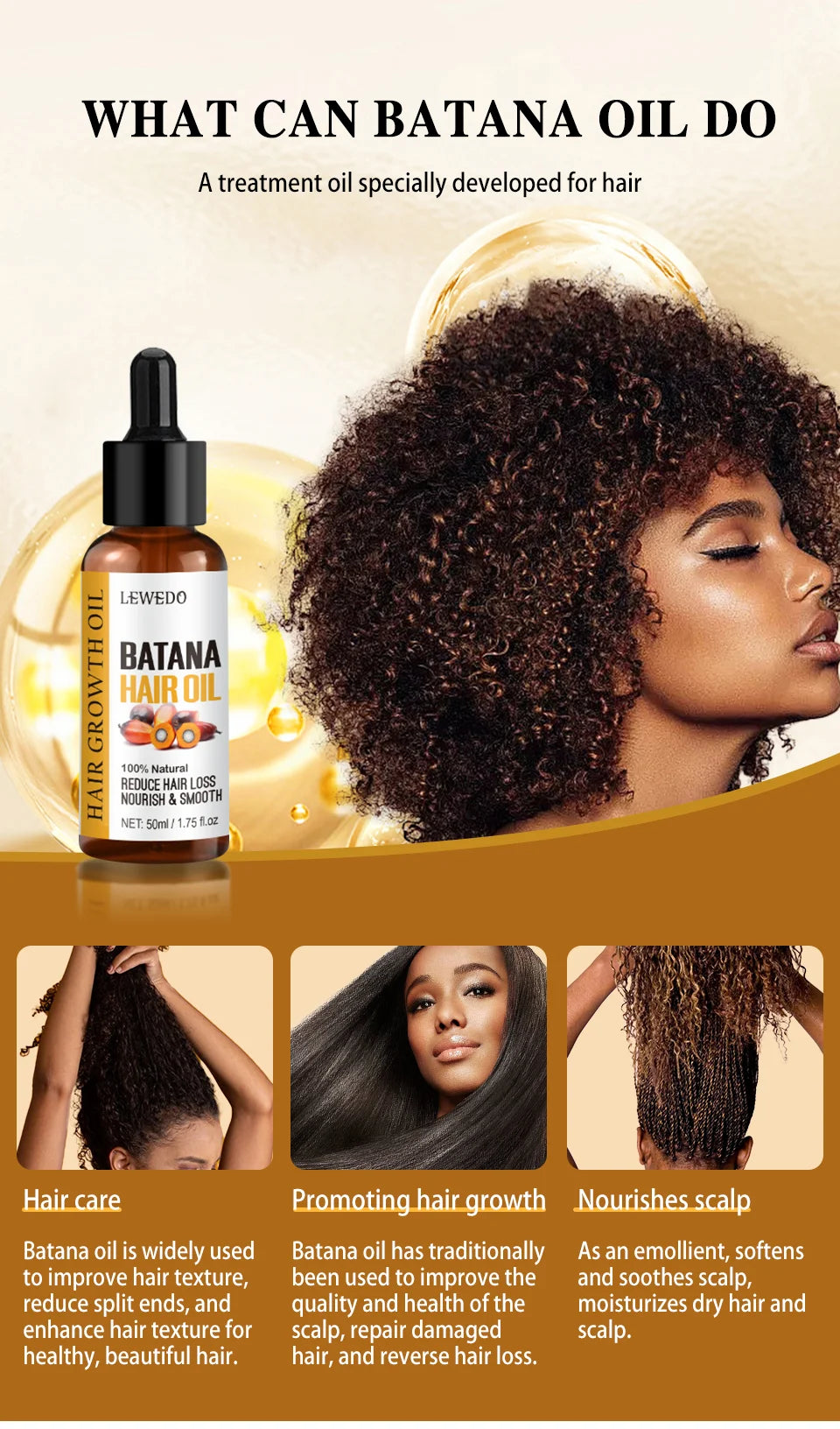 Hair Growth Batana Oil Serum Fast Growing Hair Essential Oil Beauty Hair Care Anti-Hair Loss Essence Natural Repair Damaged Hair