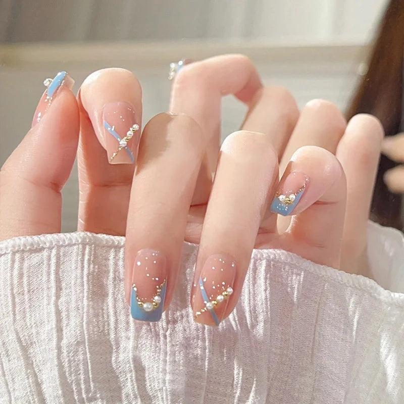 24pcs Long Fake Nails With Jelly Glue French Ballerina Nails Tips Waterproof Faux Medium Coffin false nails Fingernails Press on